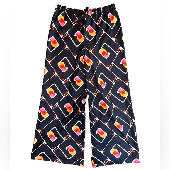 ZARA Geometric Abstract High Waisted Elastic Wide Legged Blue Pants Size M NEW - Picture 4 of 8